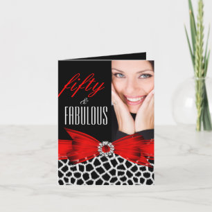 Fabulous 50 Wild Red Black Photo Happy Birthday Card