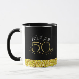 Fabulous 50s Chic Modern Script Black Gold Glitter Mug