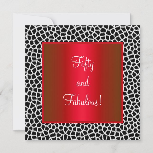 Fabulous 50th Animal Print Black White Red Party Invitation (Front)