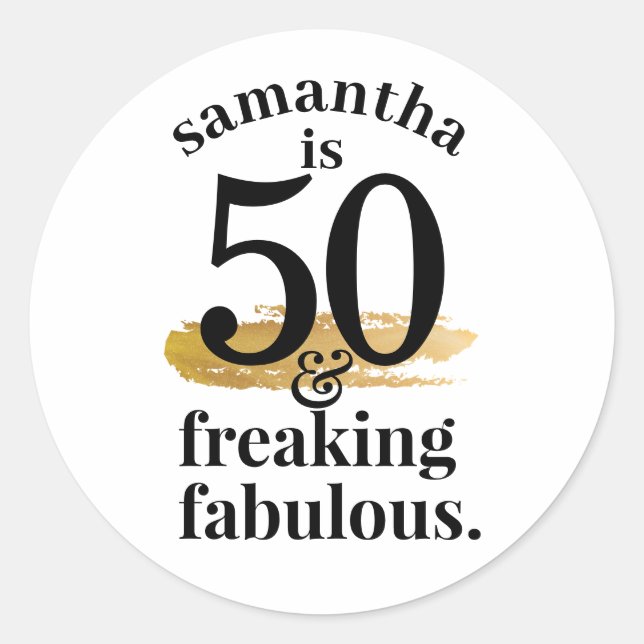 Fabulous 50th Birthday Black Gold Favour Classic Round Sticker (Front)