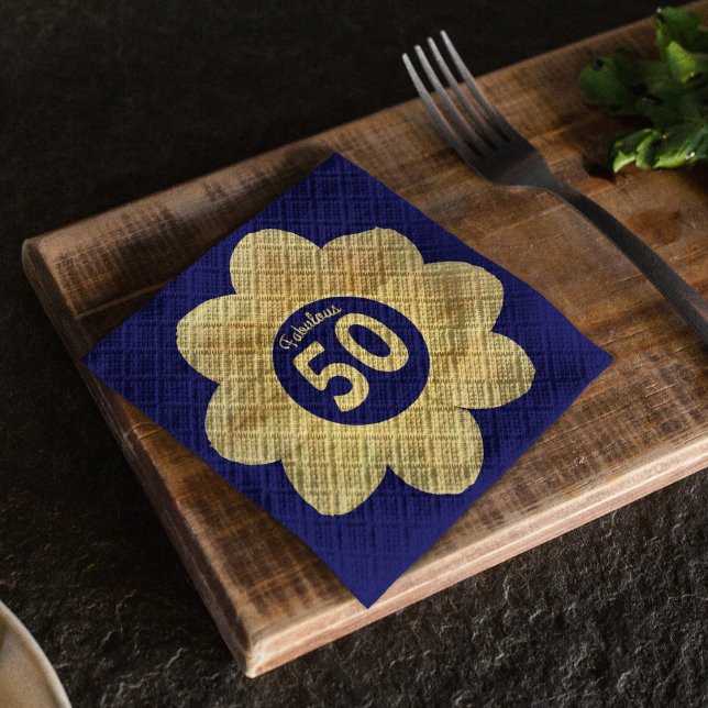 Fabulous 50th Birthday Blue and Yellow Floral Napkin (Creator Uploaded)