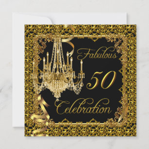 Fabulous 50th Birthday Celebration Black Gold Invitation