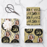 Fabulous 50th Birthday Gold Wrapping Paper Sheet<br><div class="desc">An assortment of Fabulous 50 gold simulated glitter balloons wrapping paper sheets. Customize the name and the photos for this milestone birthday.</div>