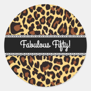Fabulous 50th Birthday Leopard and Lace A12 Classic Round Sticker