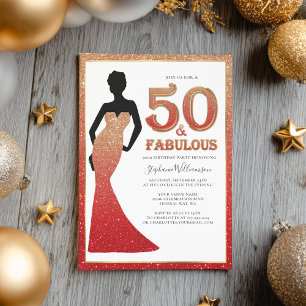 Fabulous 50th Birthday Ombre Glitter Gown Invitation