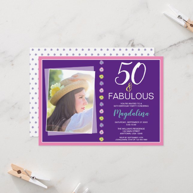 Fabulous 50th Birthday Party  Invitation (Front/Back In Situ)