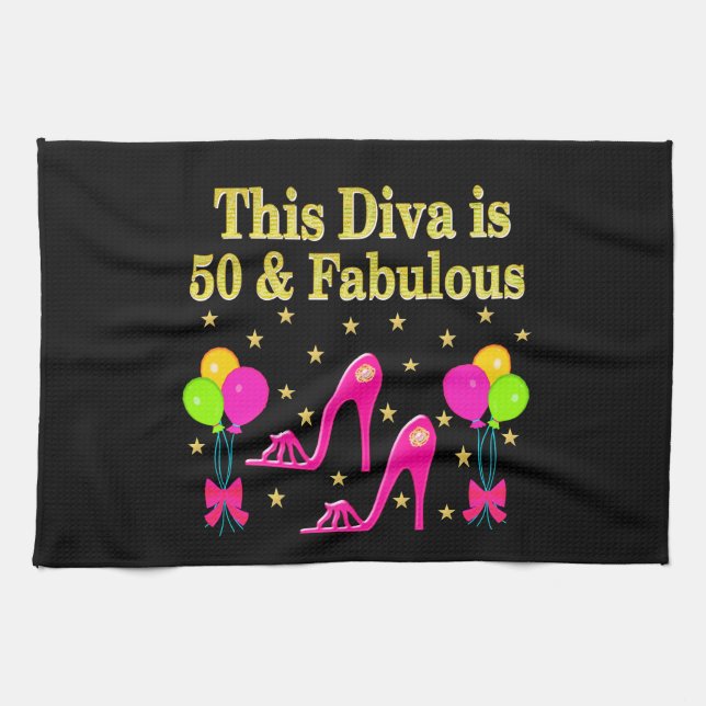 FABULOUS 50TH FASHION SHOE QUEEN DESIGN KITCHEN TOWEL (Horizontal)