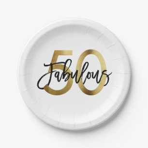 Fabulous 50th   Modern Elegant Gold Birthday Paper Plate