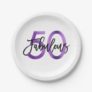 Fabulous 50th   Modern Elegant Purple Birthday Paper Plate