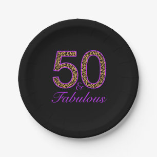 Fabulous 50th Purple Black Leopard Birthday Paper Plate