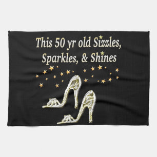 FABULOUS 50TH SILVER SHOE QUEEN KITCHEN TOWEL