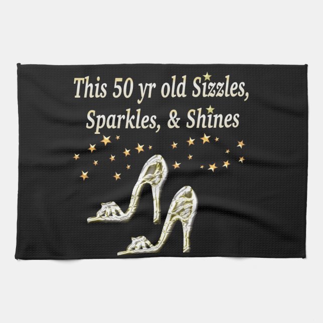 FABULOUS 50TH SILVER SHOE QUEEN KITCHEN TOWEL (Horizontal)