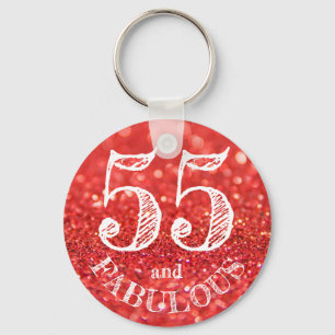 Fabulous 55th Birthday Coral Glitter Sparkle Keychain
