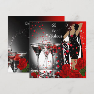 Fabulous 60 60th Birthday Party Red Roses Martini Invitation