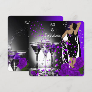 Fabulous 60 60th Birthday Purple Roses Martini Invitation