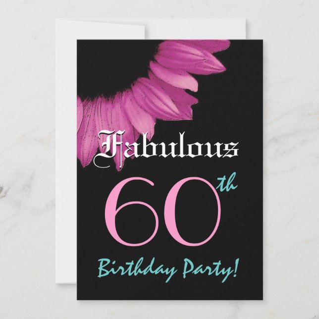 Fabulous 60 Birthday Party Pink Sunflower Invitation (Front)
