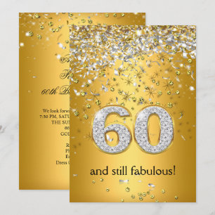 Fabulous 60 Gold Silver Streamers 60th Birthday Invitation