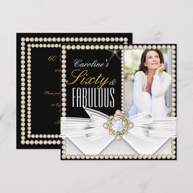 Fabulous 60 Photo Elegant Diamond Gem Birthday Invitation (Front/Back)