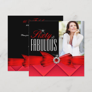 Fabulous 60 Photo Red Black Elegant Birthday Invitation