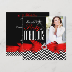 Fabulous 60 Red Chevron Black White Birthday 2 Invitation