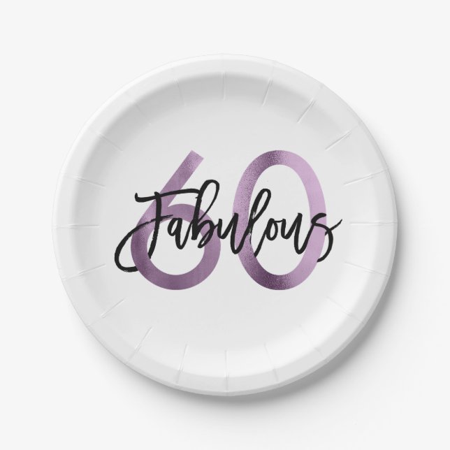 Fabulous 60th | Modern Chic Lilac Purple Birthday Paper Plate (Front)