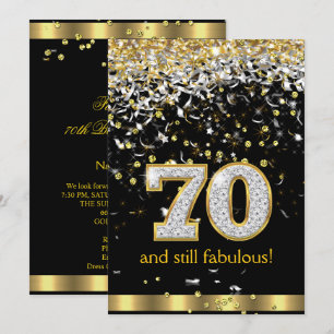 Fabulous 70 Gold Silver Streamers 70th Birthday B Invitation