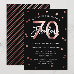 Fabulous 70th Elegant Rose Gold Birthday Party Invitation