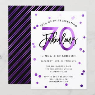 Fabulous 70th   Modern Chic Purple Birthday Party Invitation