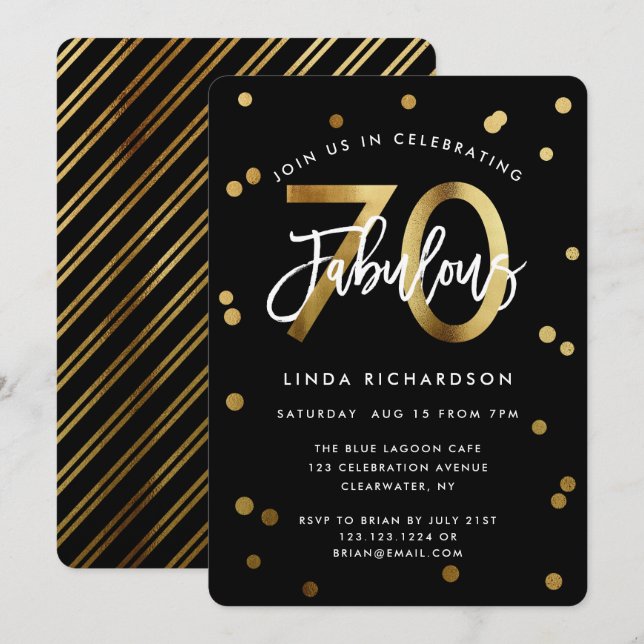 Fabulous 70th | Modern Elegant Gold Chic Birthday Invitation (Front/Back)