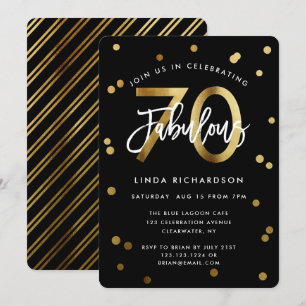 Fabulous 70th Modern Elegant Gold Chic Birthday Invitation