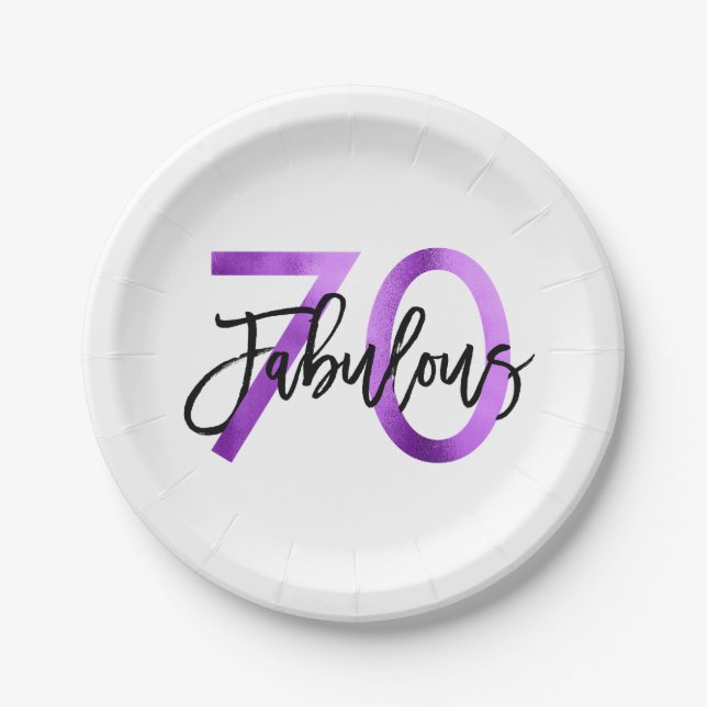 Fabulous 70th | Modern Elegant Purple Birthday Paper Plate (Front)
