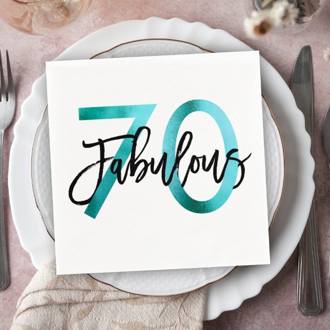 Fabulous 70th | Modern Elegant Teal Green Birthday Napkin (Creator Uploaded)