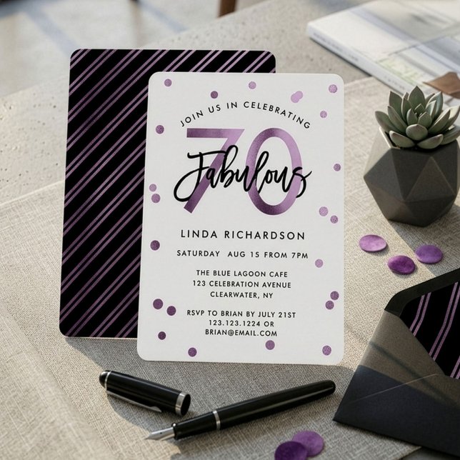 Fabulous 70th | Modern Lilac Purple Birthday Party Invitation (Creator Uploaded)