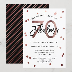 Fabulous 70th   Modern Rose Gold Birthday Party Invitation