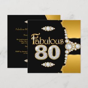 Fabulous 80 80th Birthday Gold Black Diamond Invitation
