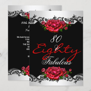 Fabulous 80 80th Birthday Party Red Roses White Invitation