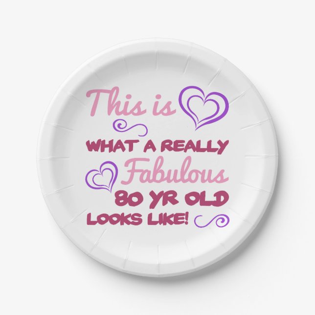 Fabulous 80th Birthday For Women Paper Plate (Front)