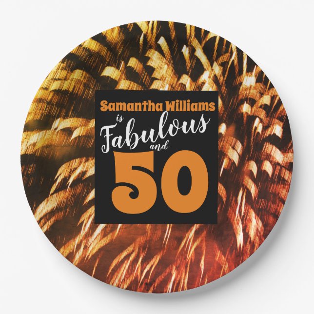 Fabulous and 50 Groovy Fireworks Orange Paper Plate (Front)