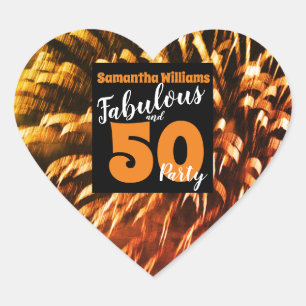 Fabulous and 50 Groovy Orange Firewworks Heart Sticker