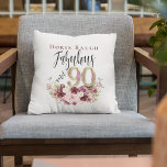 Fabulous and 90 Personalized Floral Birthday Throw Pillow<br><div class="desc">90 and Fabulous Pink and Burgundy Watercolor Floral Personalized Birthday Decorator Throw Pillow For Women.  Easy To Change The Sample Name To Your Own.</div>