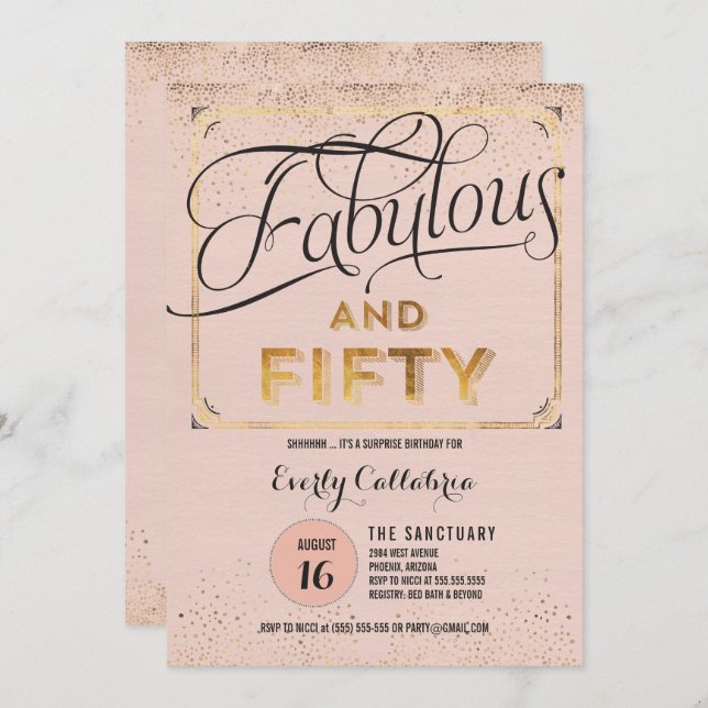 Fabulous and Fifty Rose Gold Party Invitation (Front/Back)