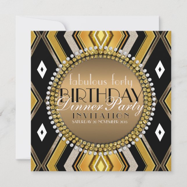 Fabulous Art Deco Birthday Dinner Party Invitation (Front)