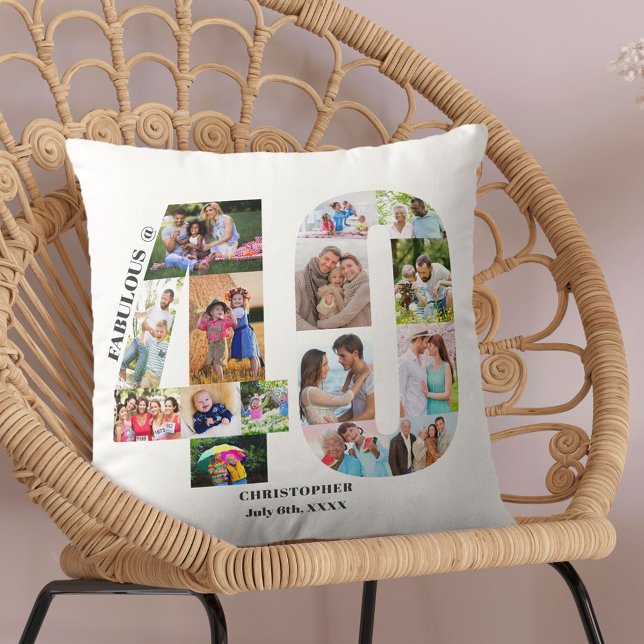Fabulous at 40 Photo Collage 40th Birthday Custom Throw Pillow (Creator Uploaded)