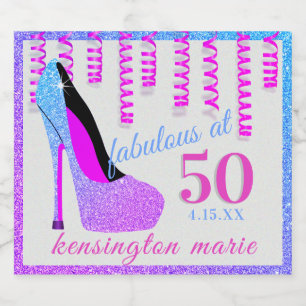 Fabulous At 50 Sparkly Champagne Bottle Label  