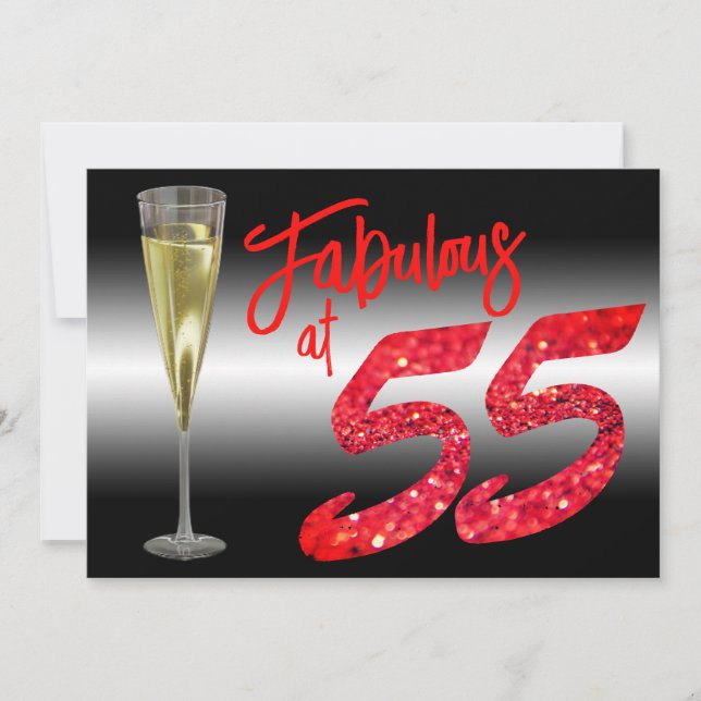 Fabulous at 55 Birthday Coral Glitter Party Invitation (Front)