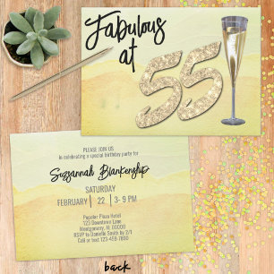 Fabulous at 55 Birthday Party Pastel Watercolor Invitation