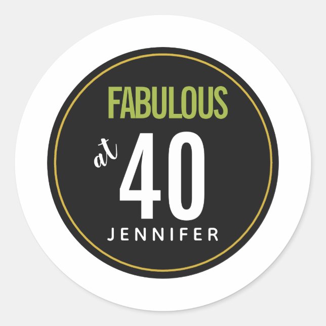 fabulous at forty template birthday classic round sticker (Front)