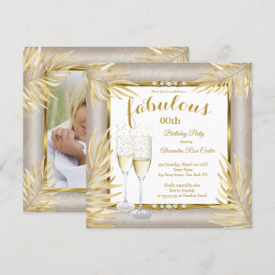 Fabulous Beige Gold Palms Champagne Party Invitation