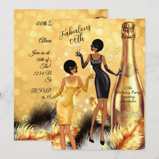 Fabulous Birthday Black Gold Dresses Champagne Invitation