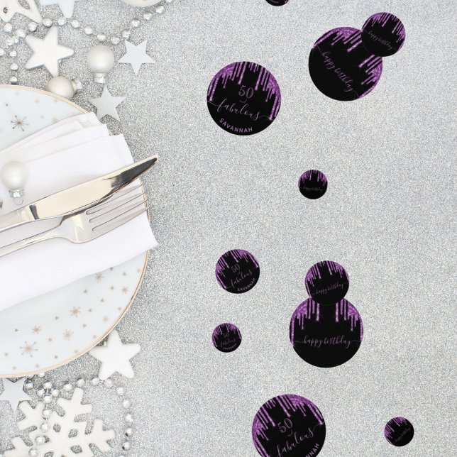 Fabulous birthday black purple glitter modern chic confetti (Creator Uploaded)